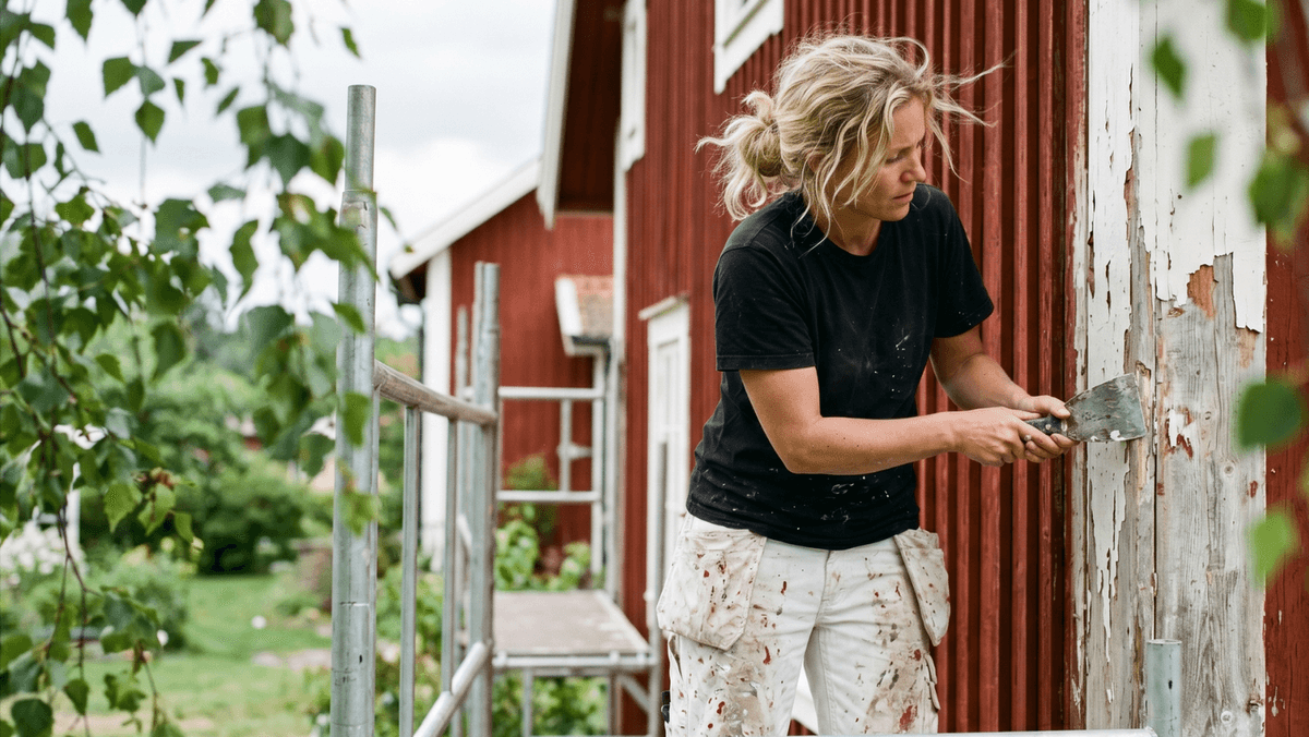 Målare skrapar husfasaden - Comfy Living