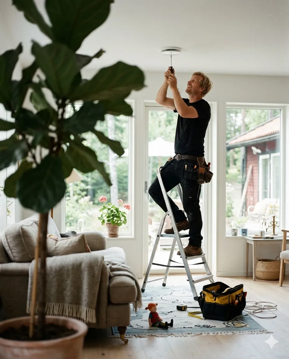 Kund kopplar av hemma medan hantverkaren fixar